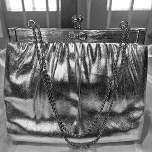 Silver Evening Bag with Silver & Rhinestone Hardware